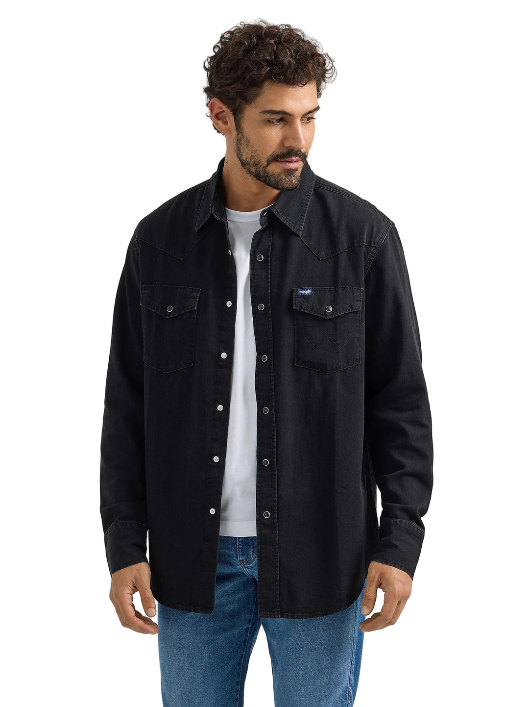 Wrangler - Mens Black Denim Snap Button Shirt