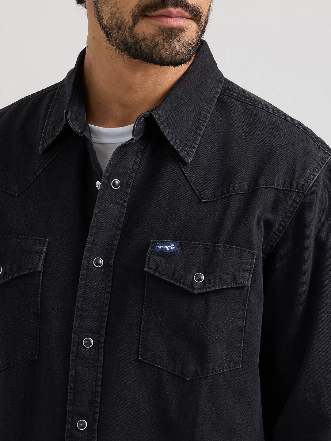 Wrangler - Mens Black Denim Snap Button Shirt