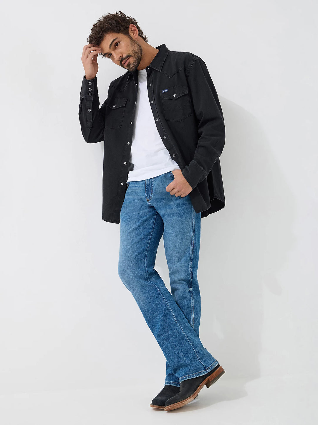 Wrangler - Mens Black Denim Snap Button Shirt