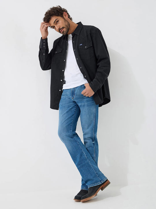 Wrangler - Mens Black Denim Snap Button Shirt