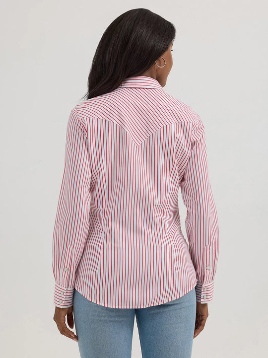Wrangler - Womens Red Stripe Snap Arena Shirt