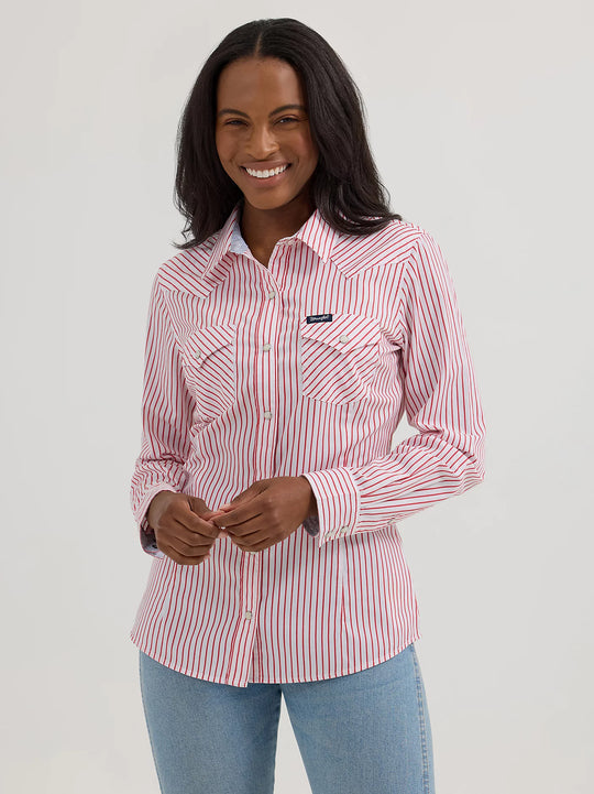 Wrangler - Womens Red Stripe Snap Arena Shirt
