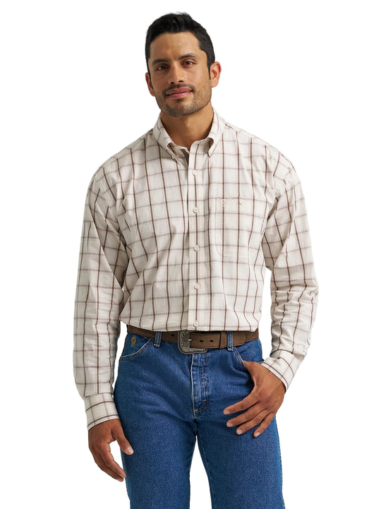 Wrangler - Mens Cream Plaid George Straight Arena Shirt