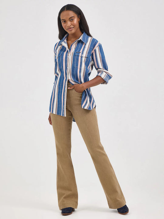 Wrangler - Womens Blue Boyfriend Snap Shirt