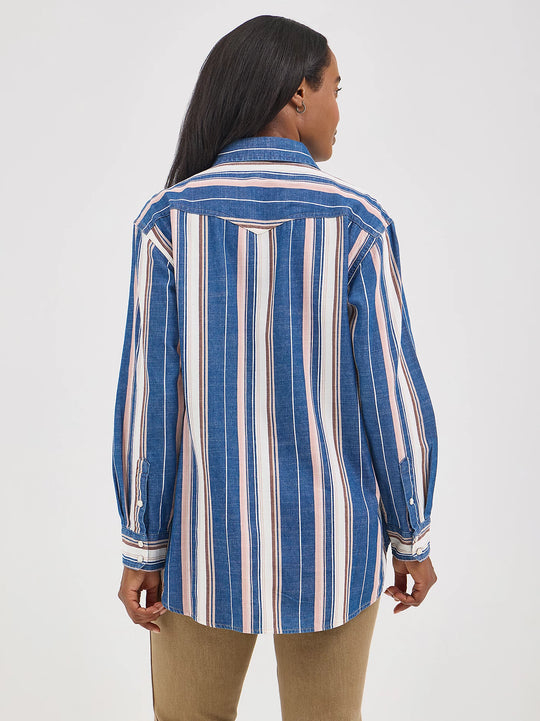 Wrangler - Womens Blue Boyfriend Snap Shirt