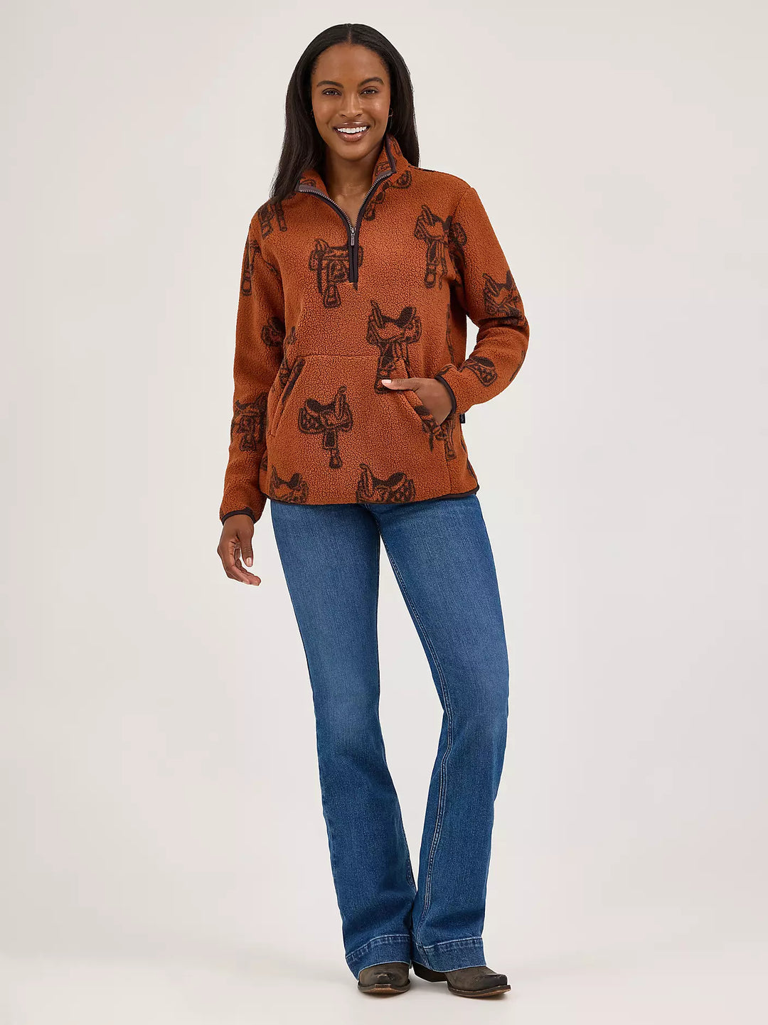 Wrangler - Womens Brown Quarter Zip Sherpa Pullover