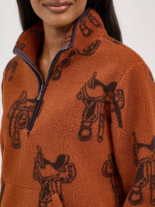 Wrangler - Womens Brown Quarter Zip Sherpa Pullover