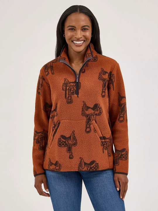 Wrangler - Womens Brown Quarter Zip Sherpa Pullover