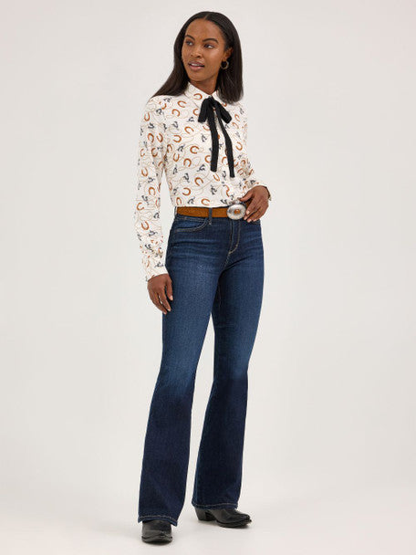 Wrangler - Womens White Neck Tie Blouse