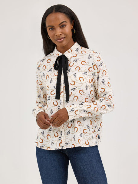 Wrangler - Womens White Neck Tie Blouse