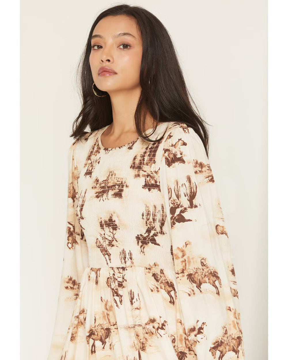 Wrangler - Womens Smocked Long Sleeve Dress