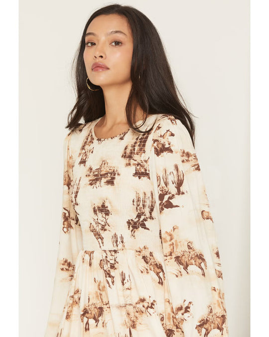 Wrangler - Womens Smocked Long Sleeve Dress