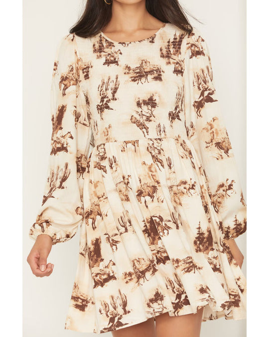 Wrangler - Womens Smocked Long Sleeve Dress