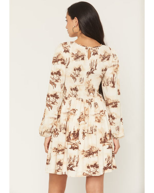 Wrangler - Womens Smocked Long Sleeve Dress