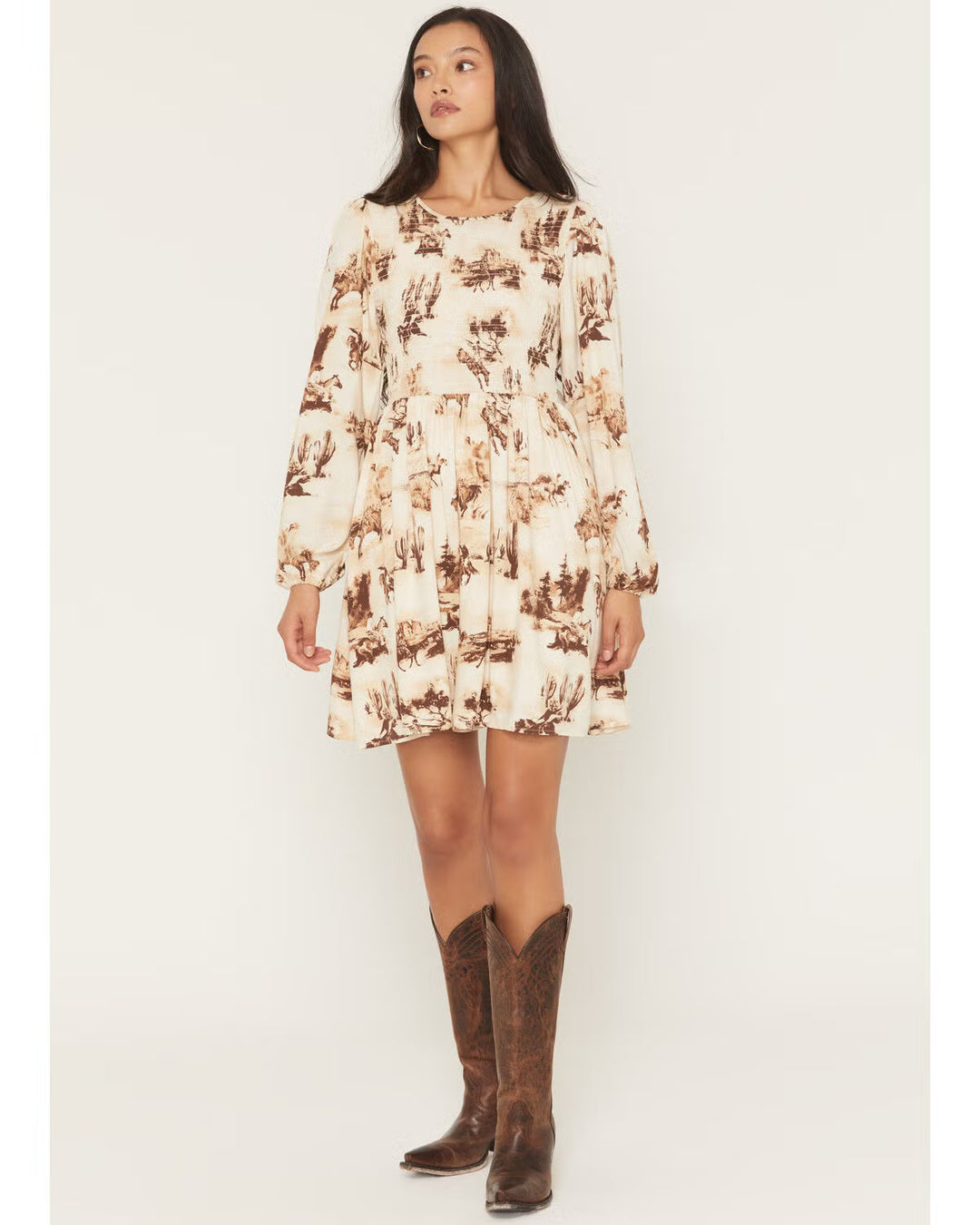 Wrangler - Womens Smocked Long Sleeve Dress
