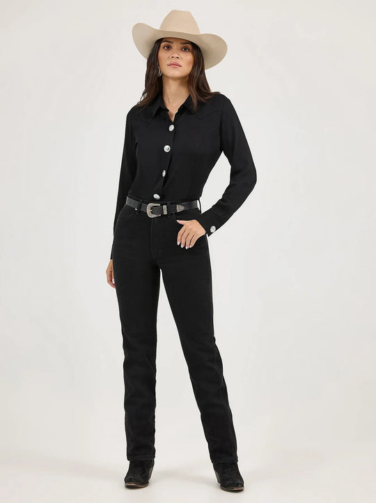 Wrangler- Women's  Solid Black Concho Shirt