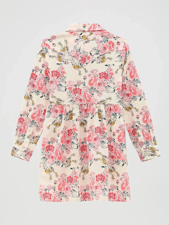 Wrangler - Girls White Floral Snap Front Dress