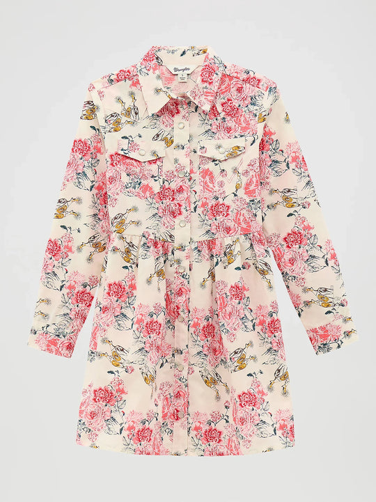 Wrangler - Girls White Floral Snap Front Dress