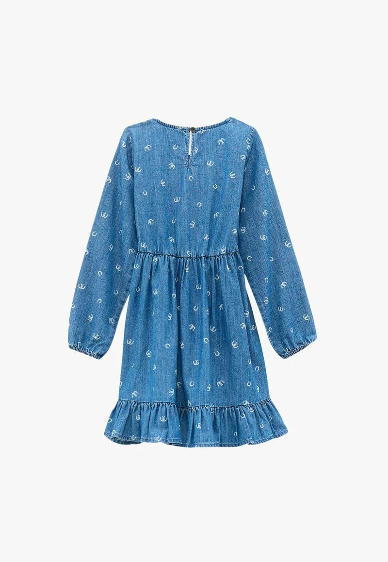 Wrangler - Girls Denim Ruffle Long Sleeve Dress