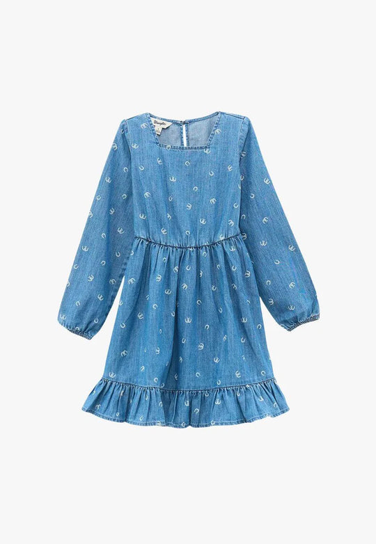 Wrangler - Girls Denim Ruffle Long Sleeve Dress