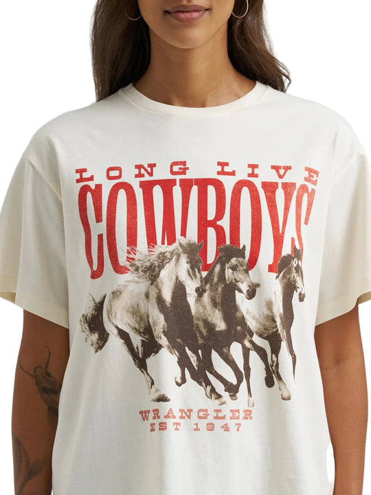Wrangler - Womens White Long Live Cowboys Tee