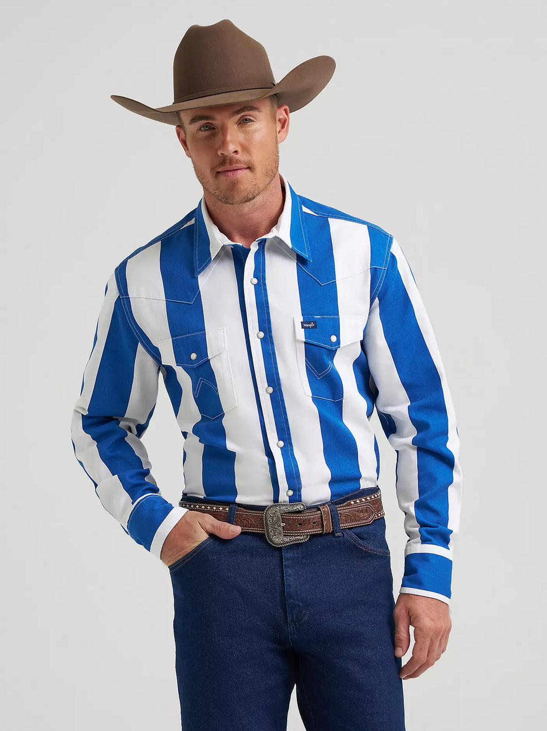 Wrangler - Mens Blue Brushpopper Snap Arena Shirt