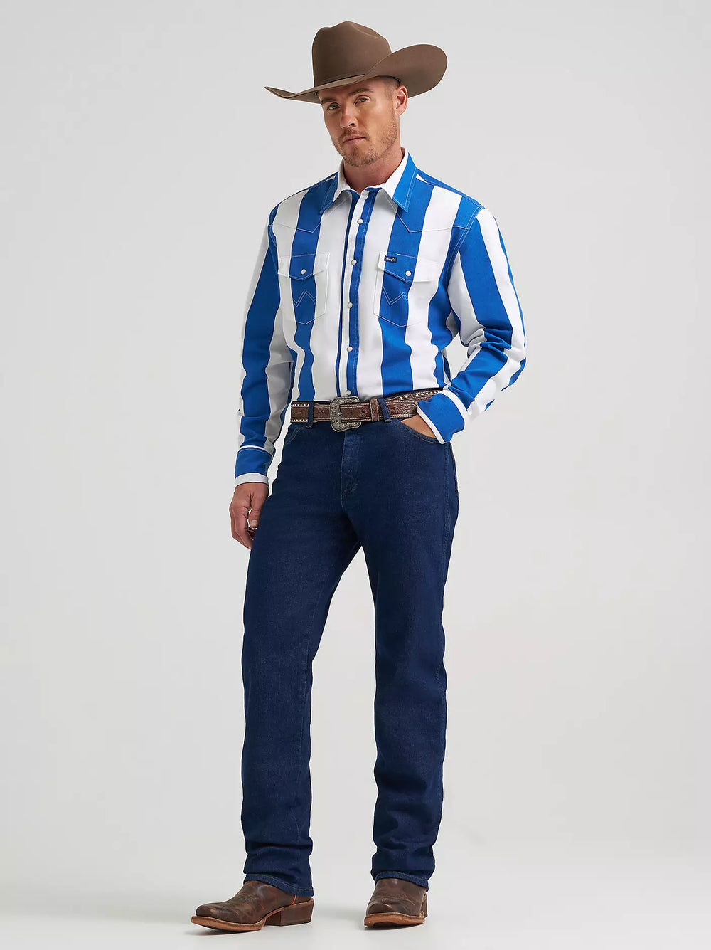 Wrangler - Mens Blue Brushpopper Snap Arena Shirt