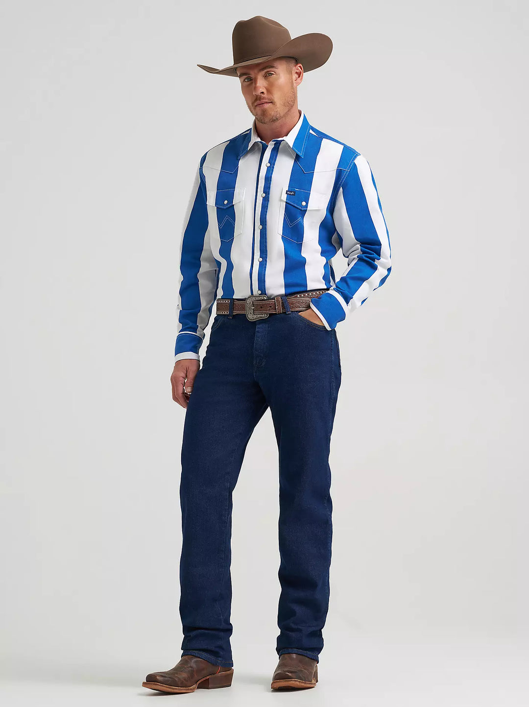 Wrangler - Mens Blue Brushpopper Snap Arena Shirt