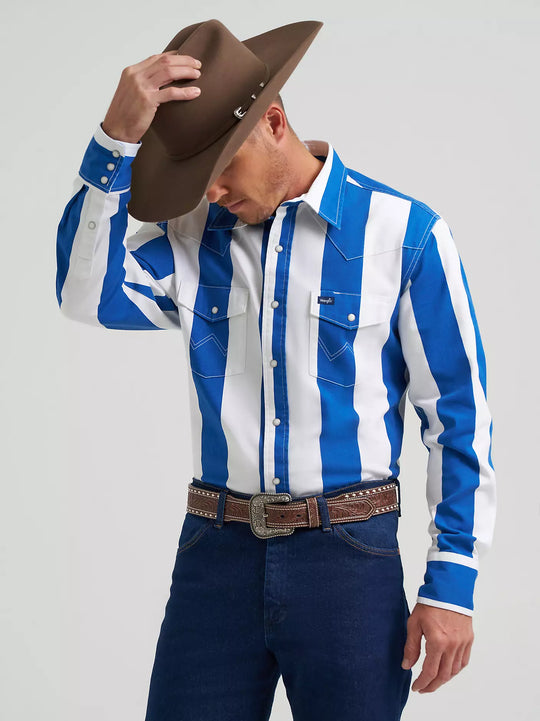 Wrangler - Mens Blue Brushpopper Snap Arena Shirt