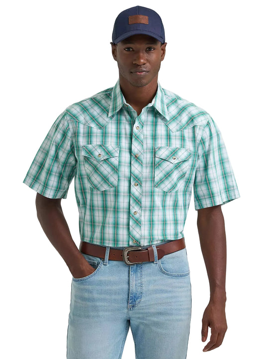 Wrangler - Men's 20X Comfort Teal Plaid S/S Arena Shirt