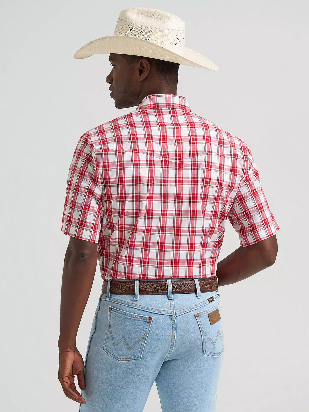 Wrangler - Men's Wrinkle Resistant Red/White Plaid S/S Arena Shirt