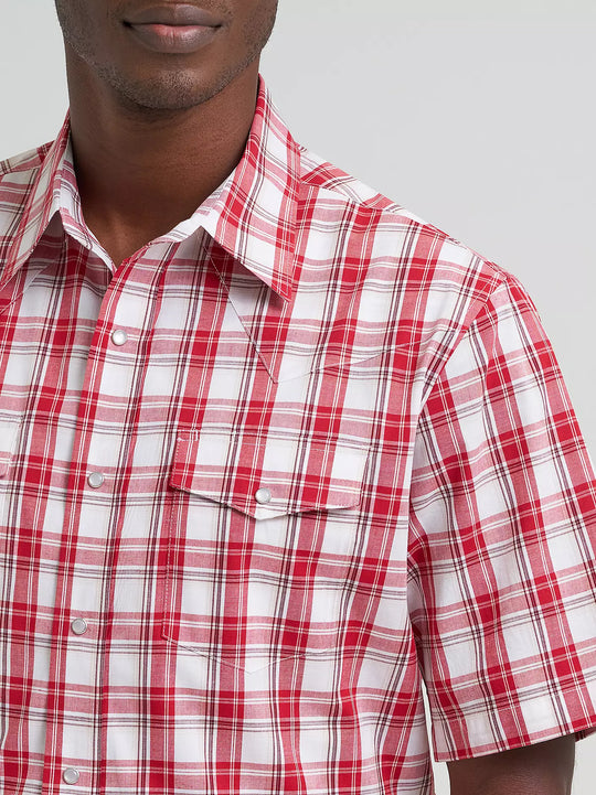 Wrangler - Men's Wrinkle Resistant Red/White Plaid S/S Arena Shirt