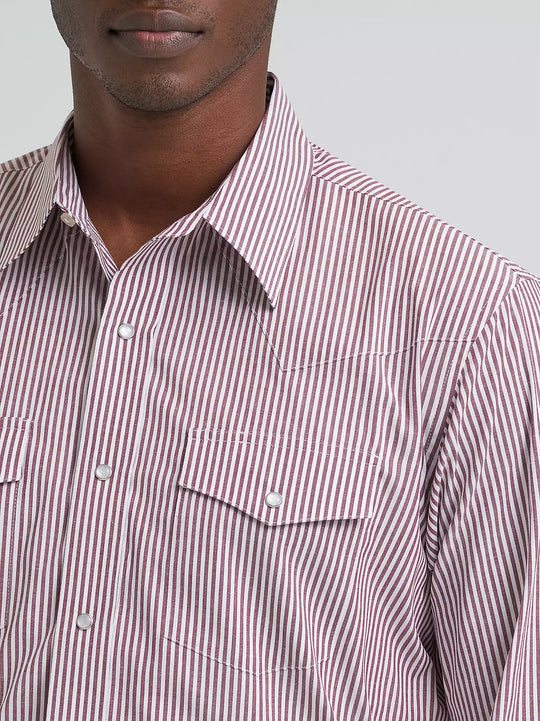 Wrangler - Men's Wrinkle Resistant Wine Stripe Arena Shirt