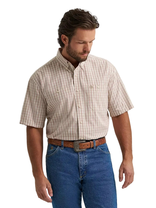 Wrangler - Men's George Strait Tan Plaid S/S Arena Shirt