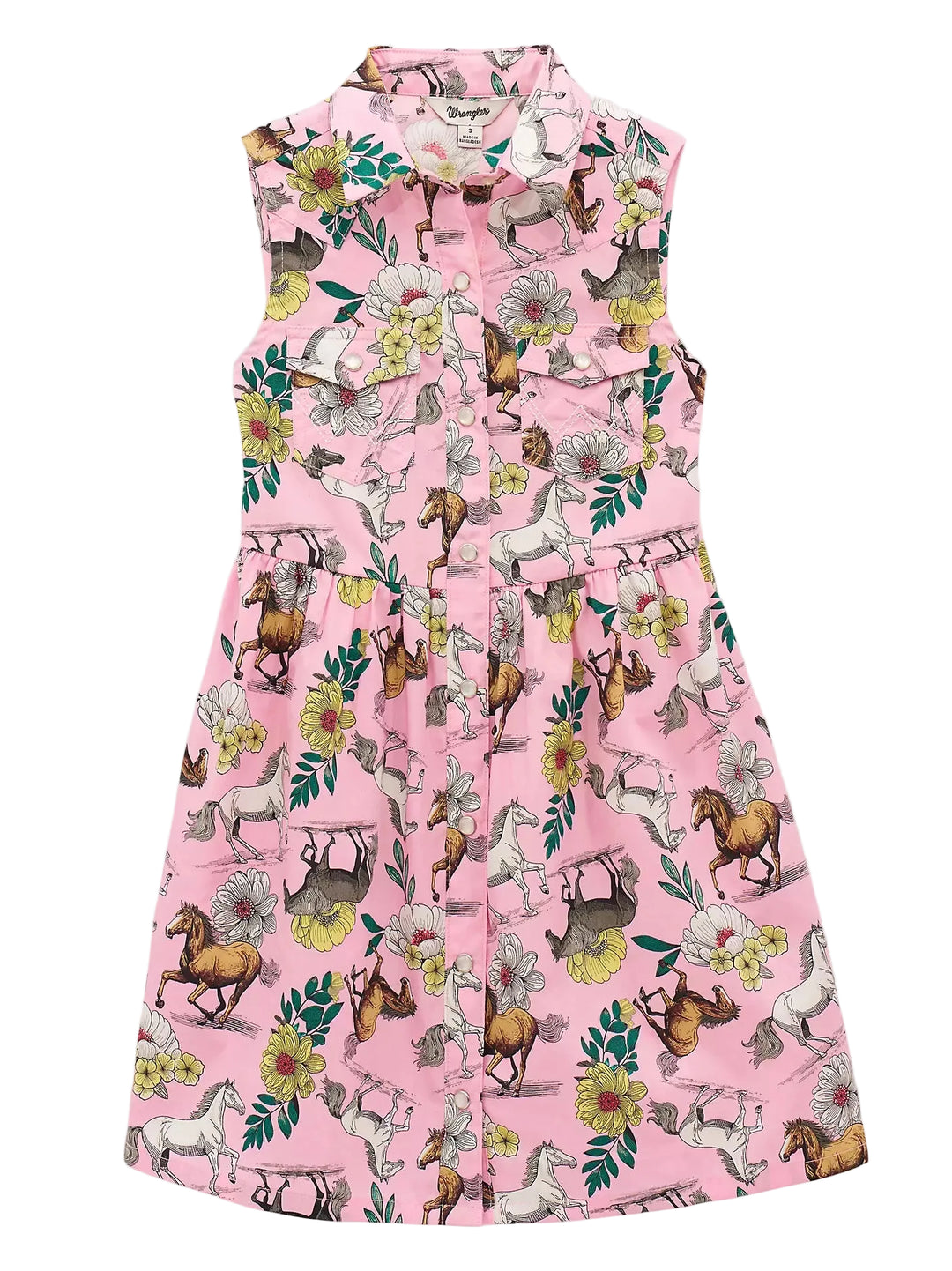 Wrangler - Girls Pink Horses Snap Dress