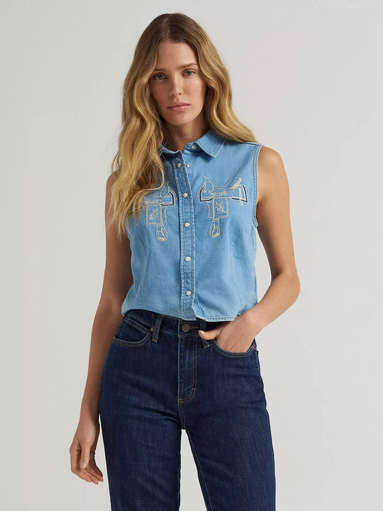 Wrangler - Womens Cowgirl Saddle Sleeveless Shirt