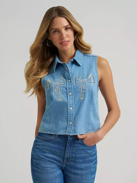 Wrangler - Womens Cowgirl Saddle Sleeveless Shirt