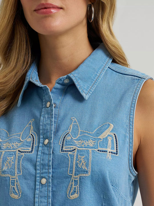 Wrangler - Womens Cowgirl Saddle Sleeveless Shirt
