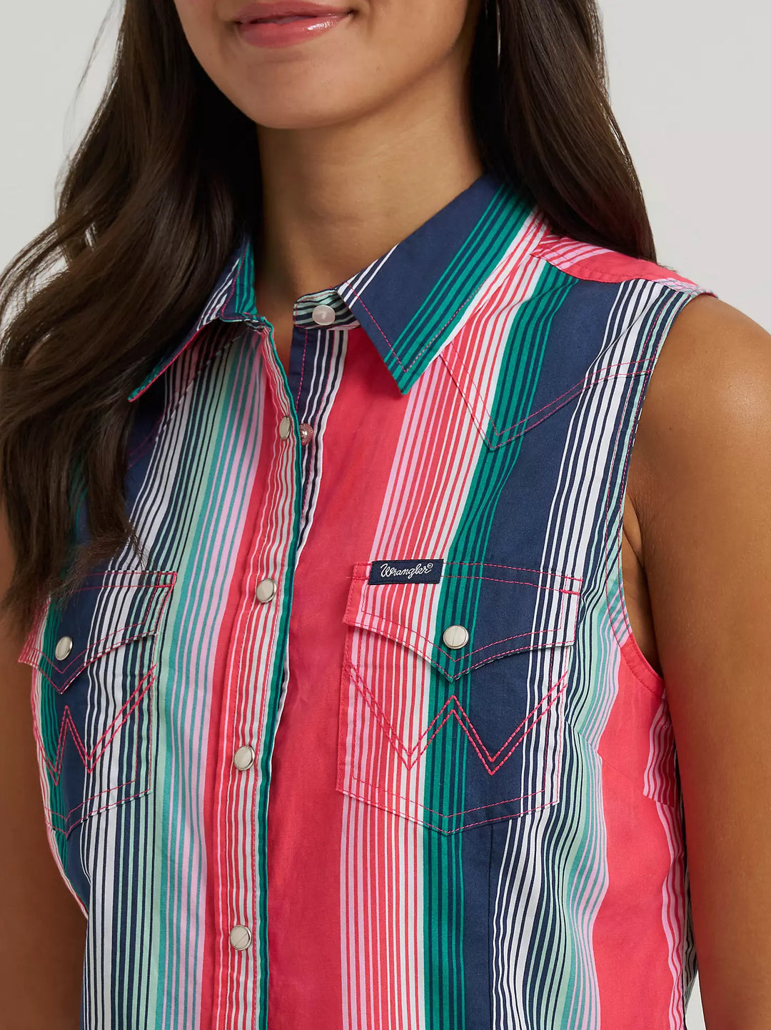 Wrangler - Womens Vintage Pink Stripe Sleeveless Shirt