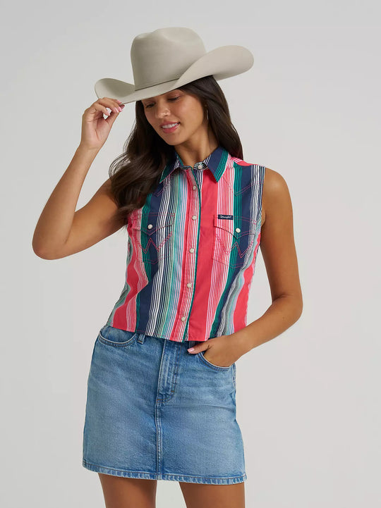 Wrangler - Womens Vintage Pink Stripe Sleeveless Shirt