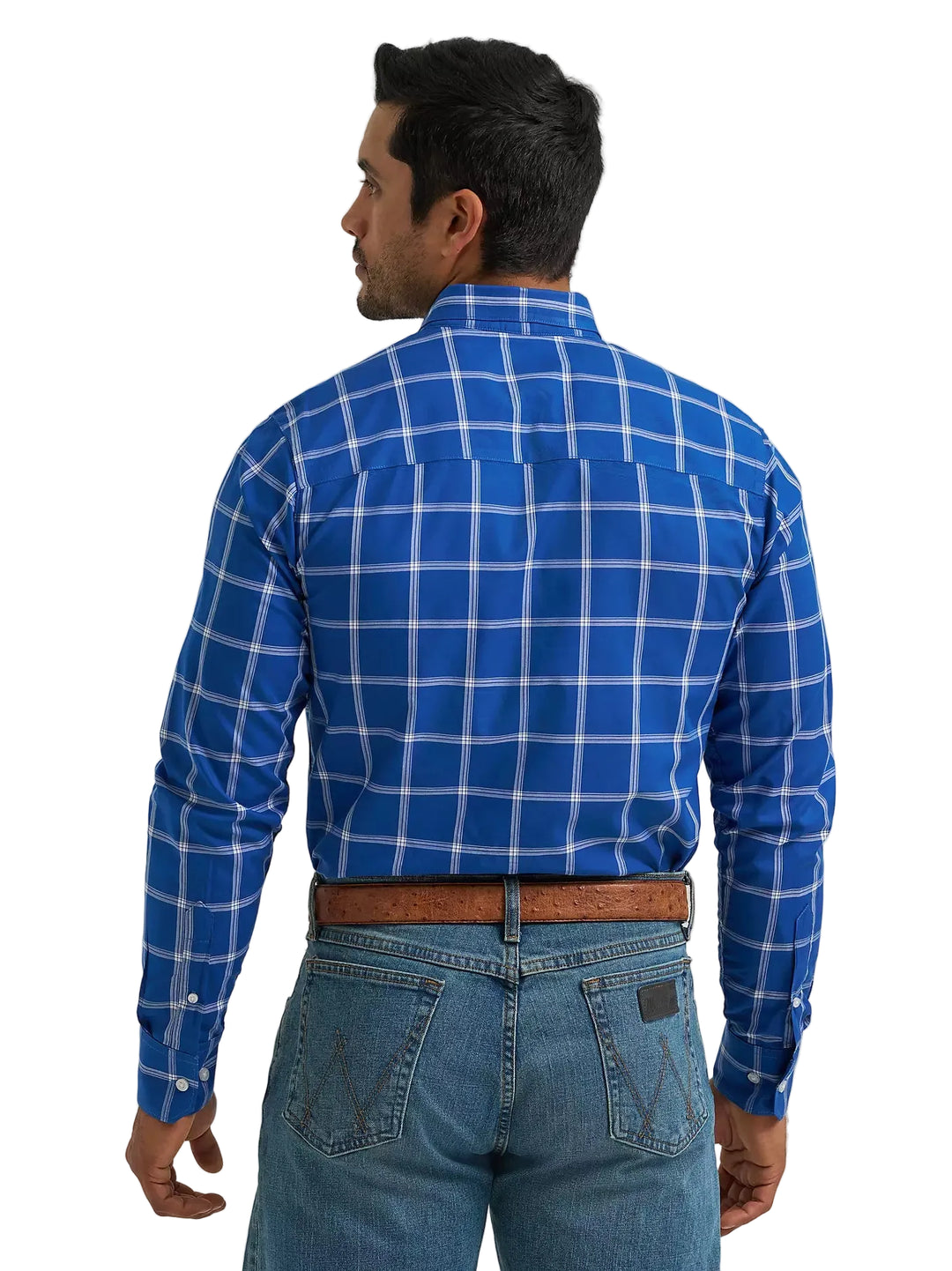 Wrangler - Mens Bluebell Plaid Long Sleeve Cojo Arena Shirt