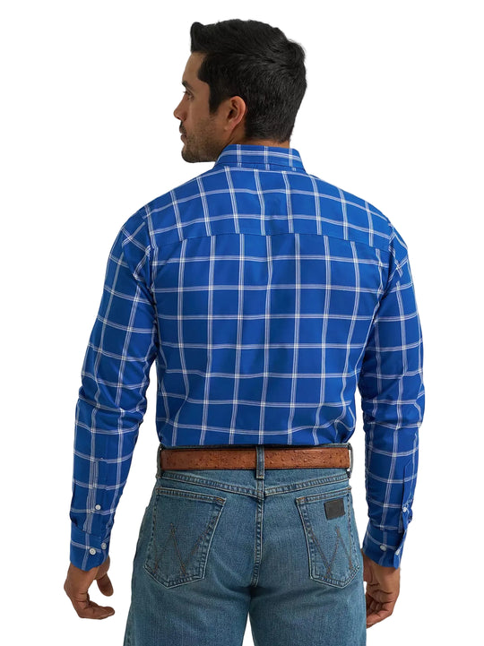 Wrangler - Mens Bluebell Plaid Long Sleeve Cojo Arena Shirt