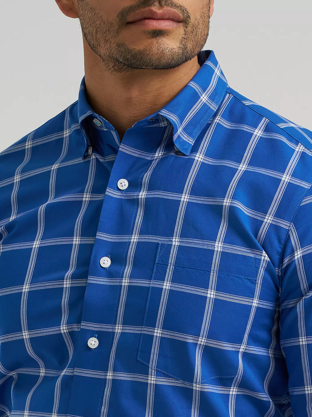 Wrangler - Mens Bluebell Plaid Long Sleeve Cojo Arena Shirt
