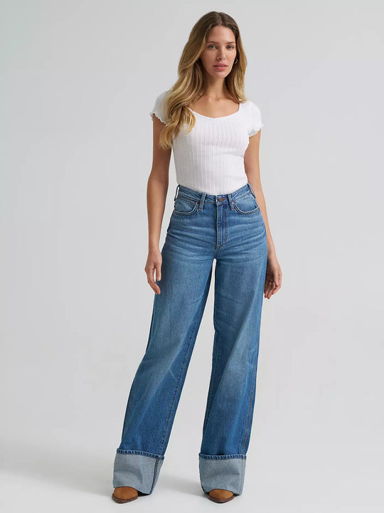 Wrangler - Womens Retro Bailey High Rise Wide Leg Cuffed Jeans