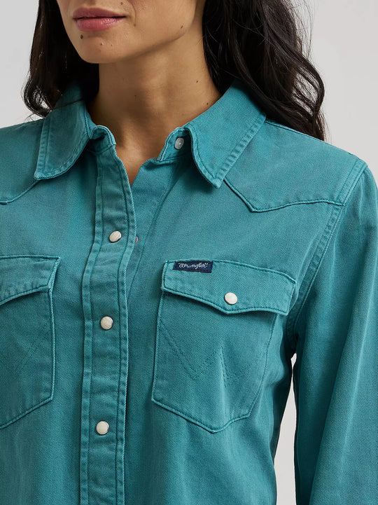 Wrangler - Womens Vintage Teal Colourwash Arena Shirt