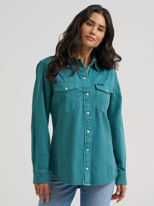 Wrangler - Womens Vintage Teal Colourwash Arena Shirt