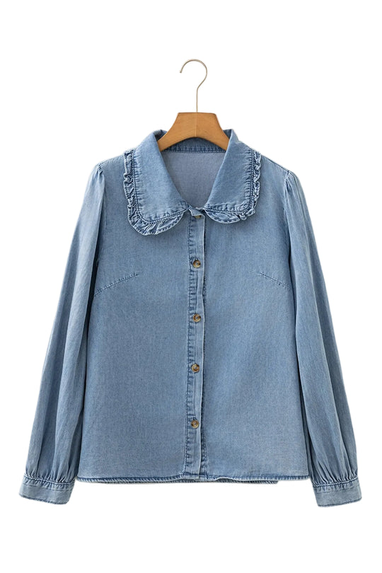Buffalo Belle - Women's Denim Ruffle Peter Pan Collar Shirt
