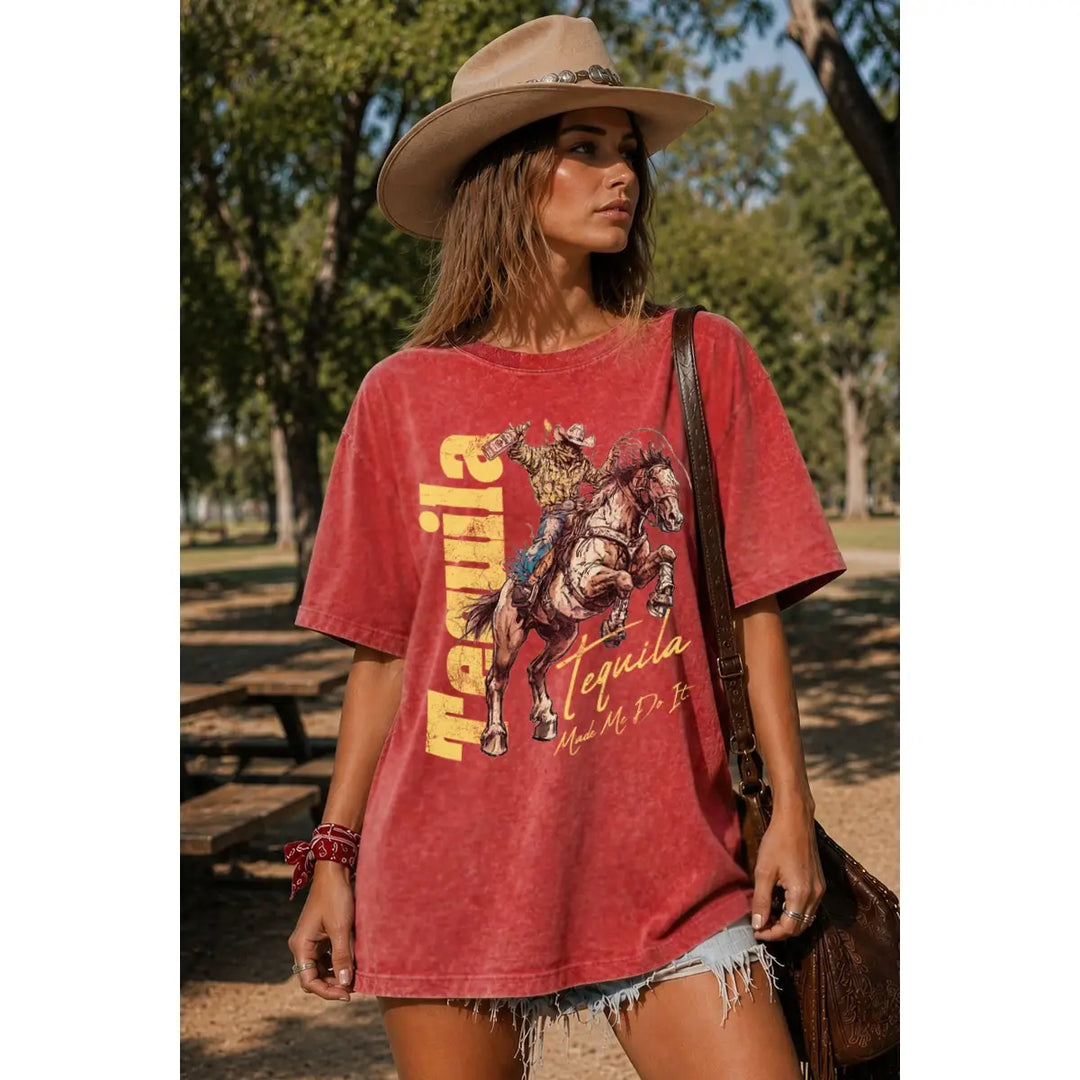 Buffalo Belle - Tequila Made Me Do It Vintage Red Graphic Tee