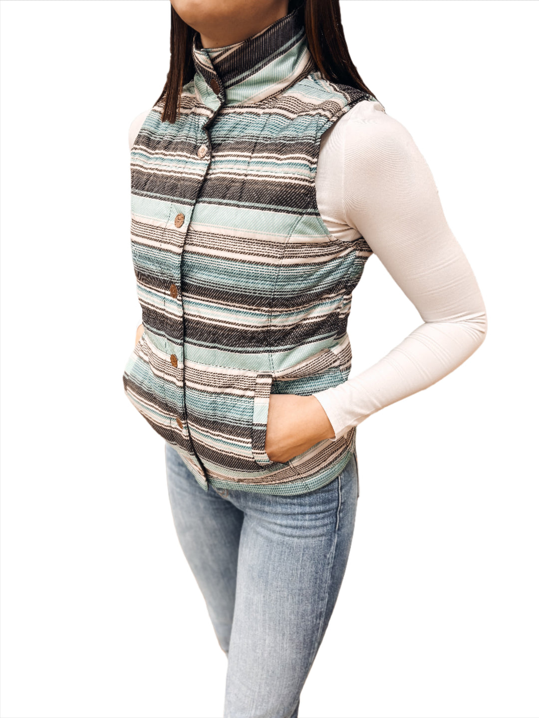 Cinch - Womens Reversible Brown/ Blue Stripe Vest