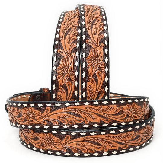American Darling - Oakley Two-Tone Tooled Leather Belt With Whipstitch Edge And Matching Buckle